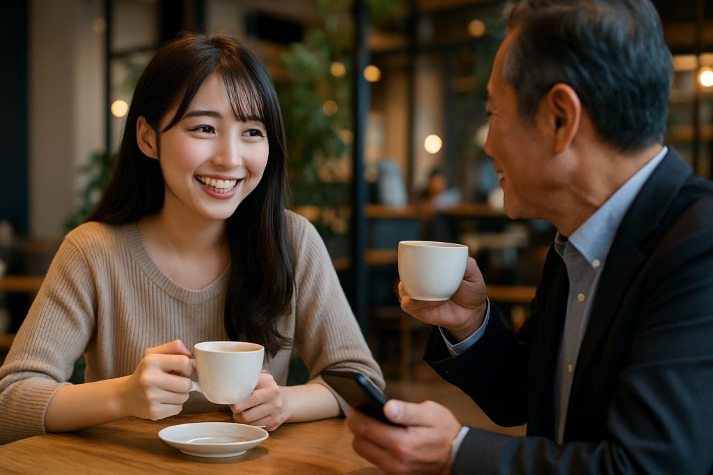 カフェで談笑する男女