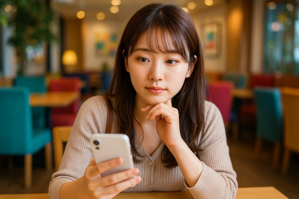 スマホでメッセージを送る女性