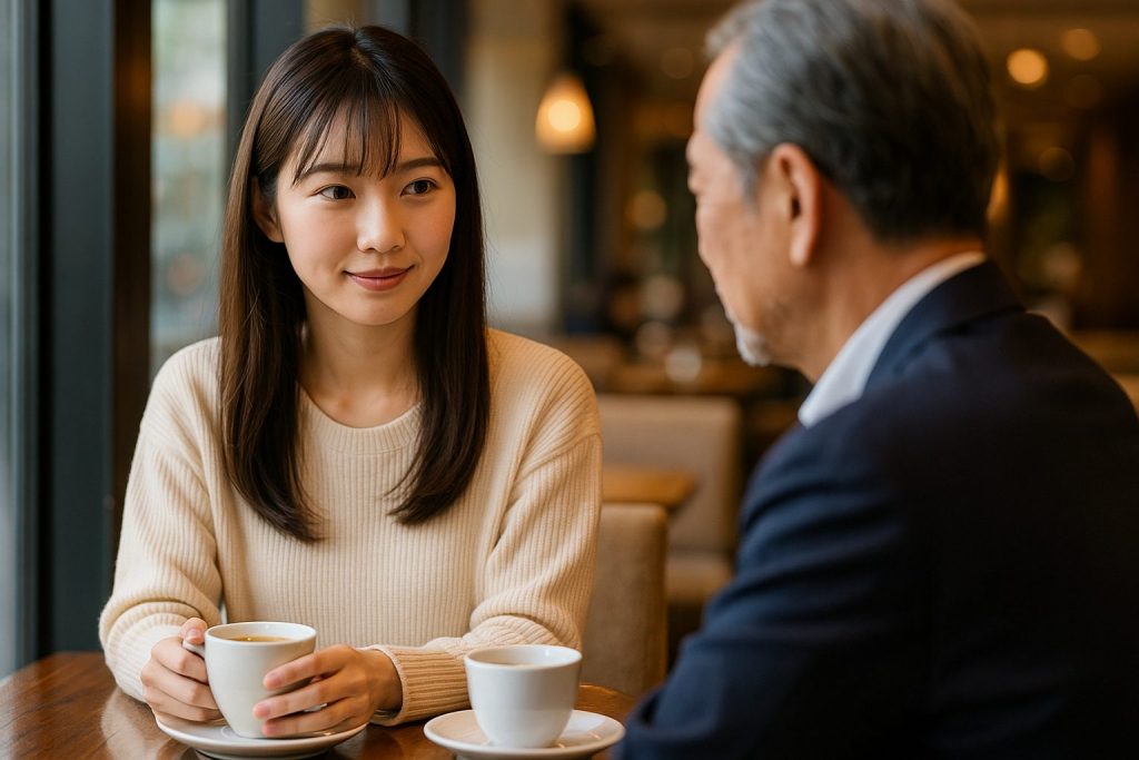 カフェで話す男女