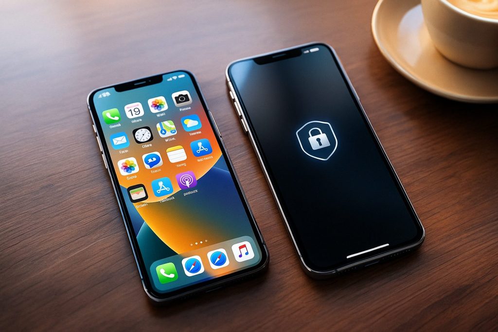 安全マークのついたスマホ