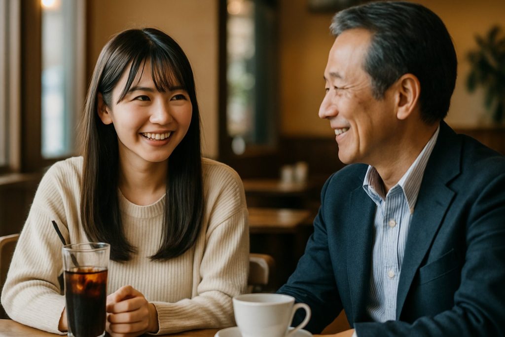 カフェで談笑する男女