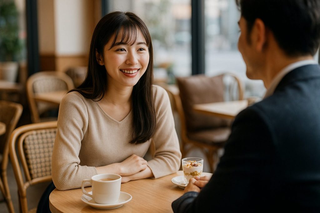 カフェで談笑する男女