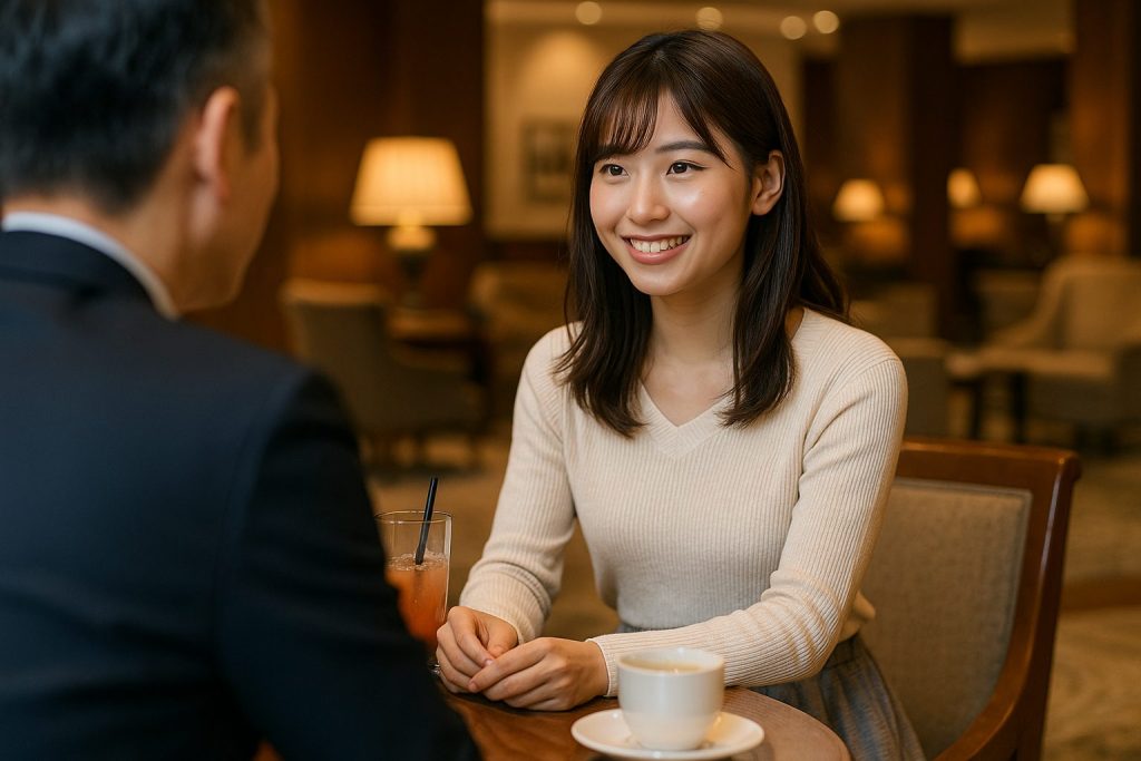 カフェで談笑する男女