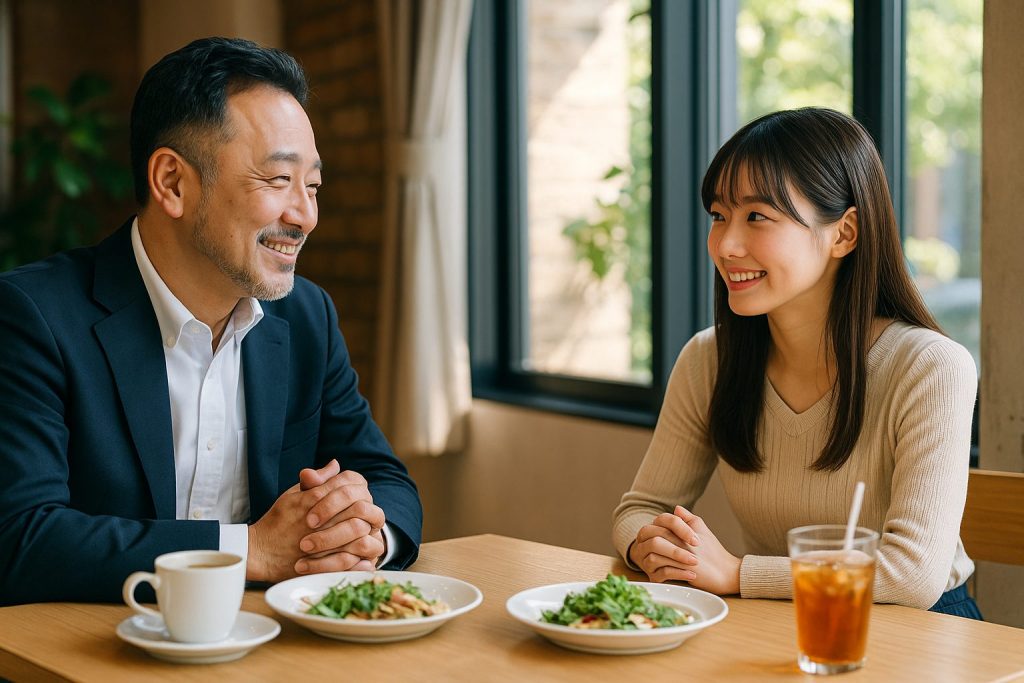 カフェで談笑する男女