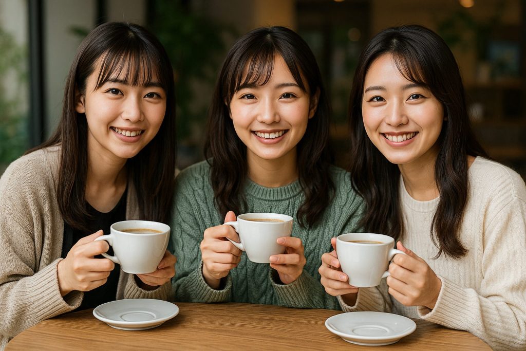 カフェでリラックスする女性グループ