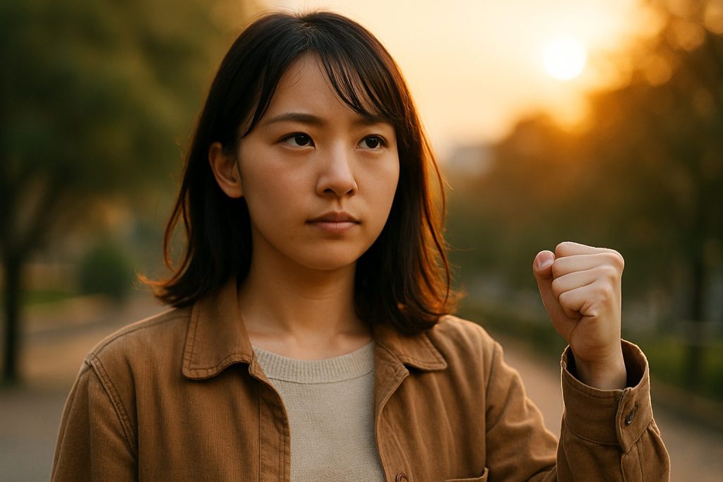 将来を見る女性