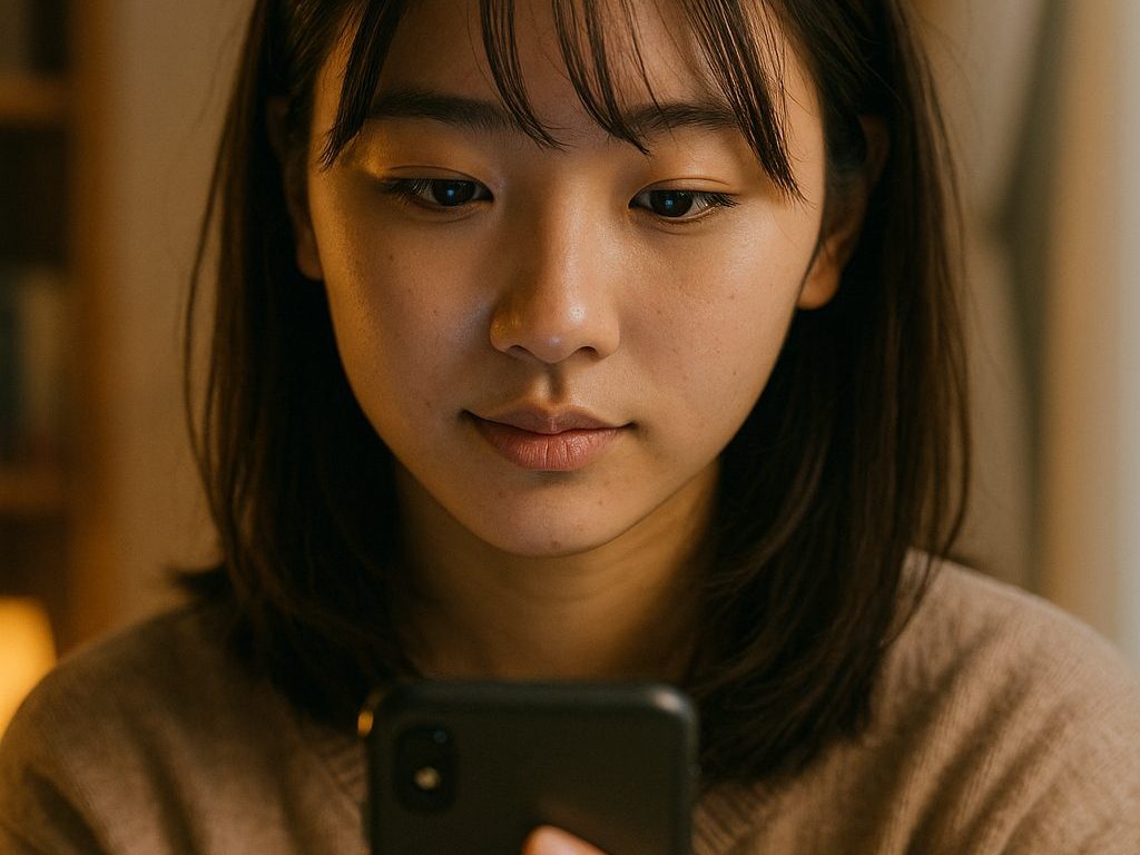 スマホを見る女性