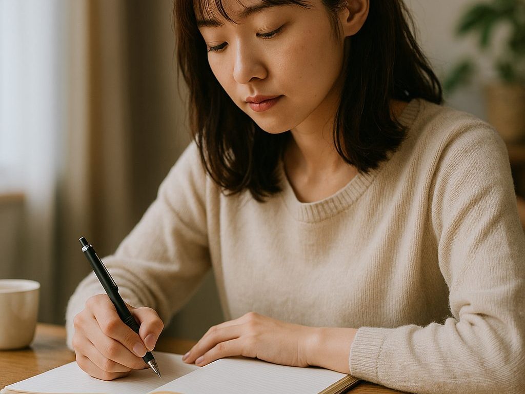 メモを取る女性