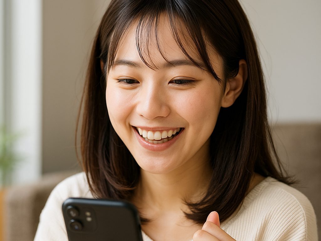 スマホを見て楽しんでいる女性