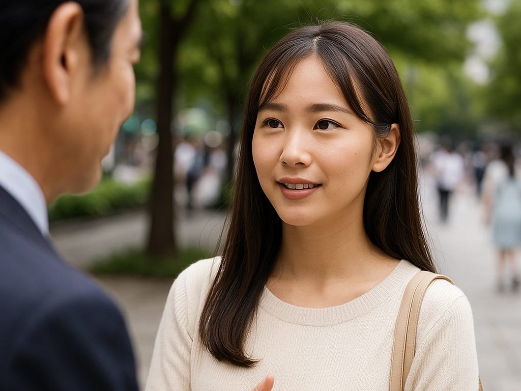 オープンな場所で会う男女