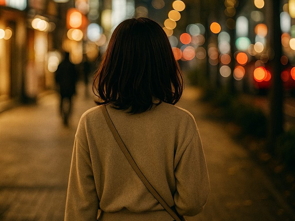 夜の待ちで悩む女性