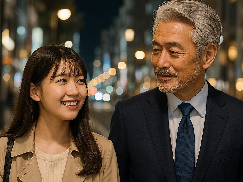 パパ活で夜道をあるく高齢男性と若年女性