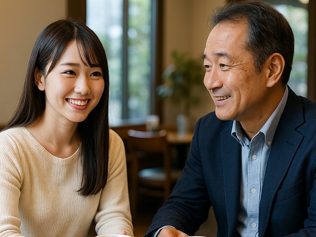 カフェで談笑する男女